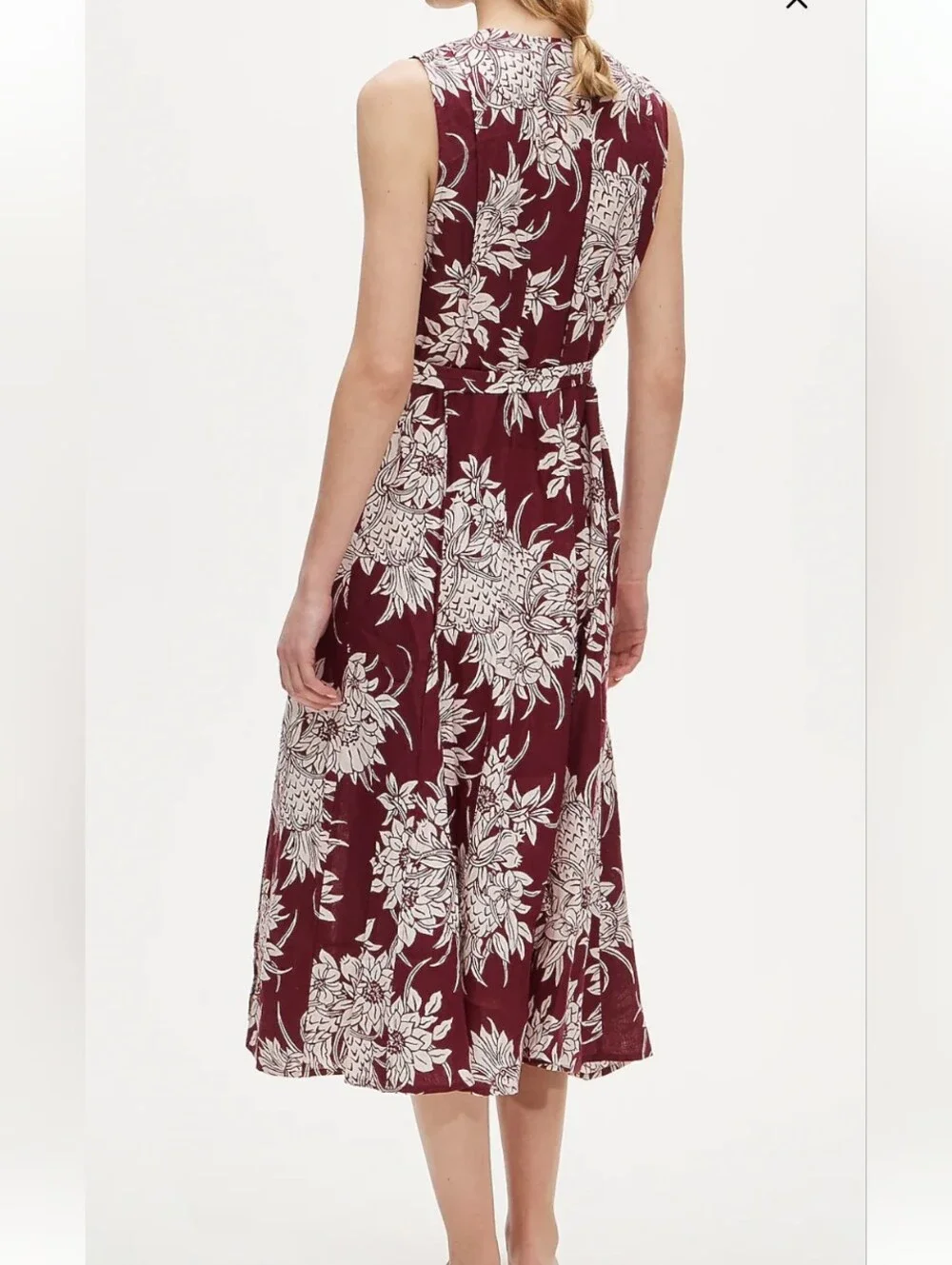 J Crew Seamed linen dress with removable belt in pineapple garden print CU792
